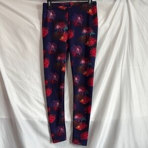 Red and Blue Firework Patterned lined Leggings with Stretchy Fit